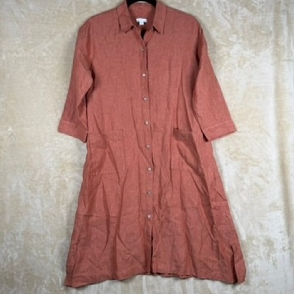 Pure Jill 100% Linen Shirt Dress Terracotta Rust XS Pockets WDR240081